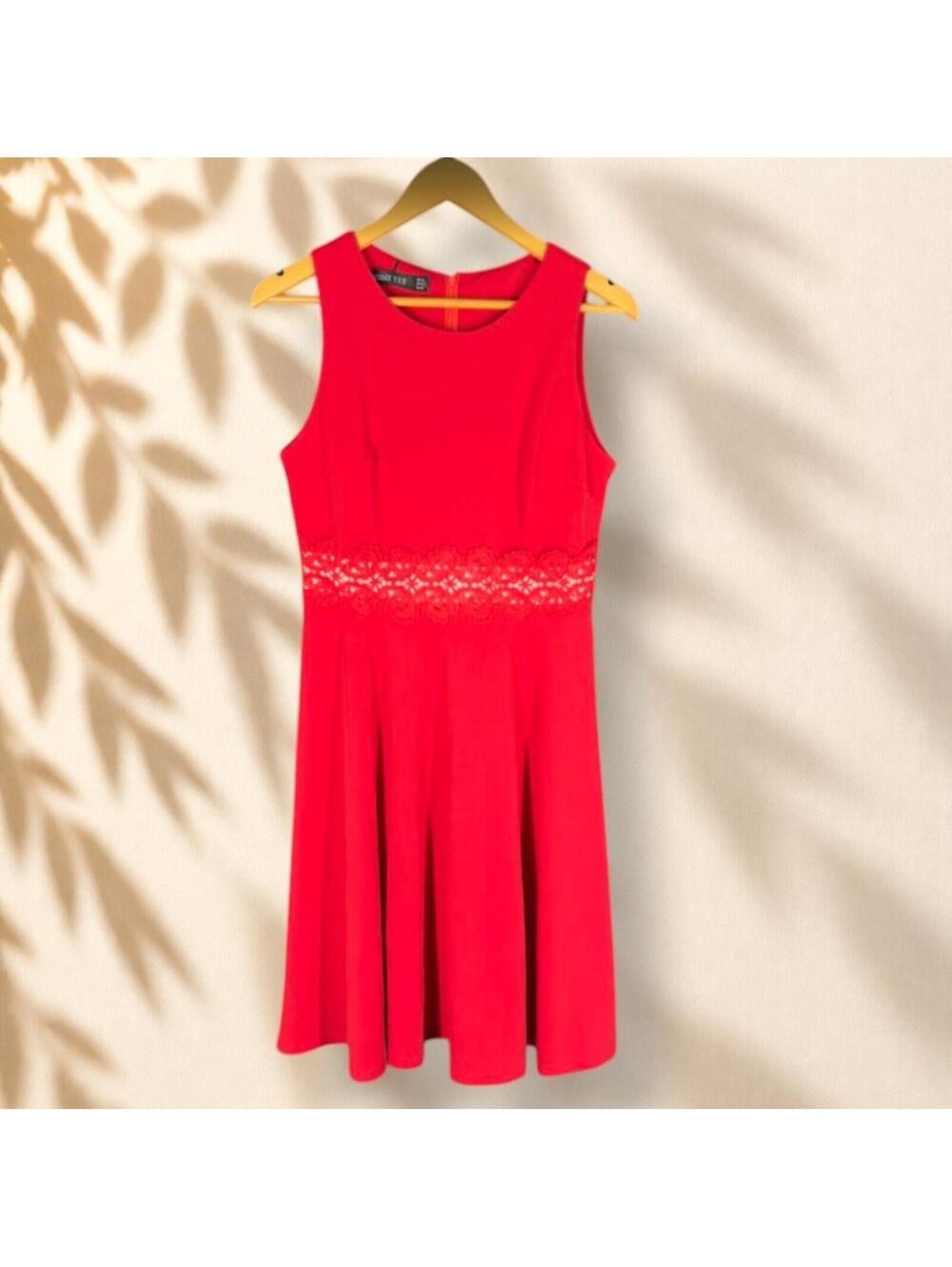 New Homeyee Dress Women L Large Red Sheath Midi Zipper Sleeveless Wedding Guest